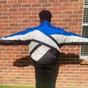 Vintage Reebok color block big logo puffer blue jacket coat Oversized  90s
